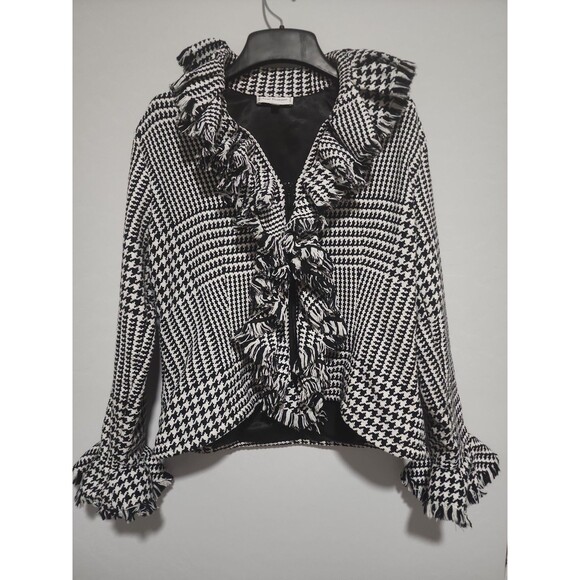 Anne Fontaine Jackets & Blazers - Anne Fontaine Houndstooth Black Blazer Cotton Ruffle Jacket SZ 4 Small Y2K